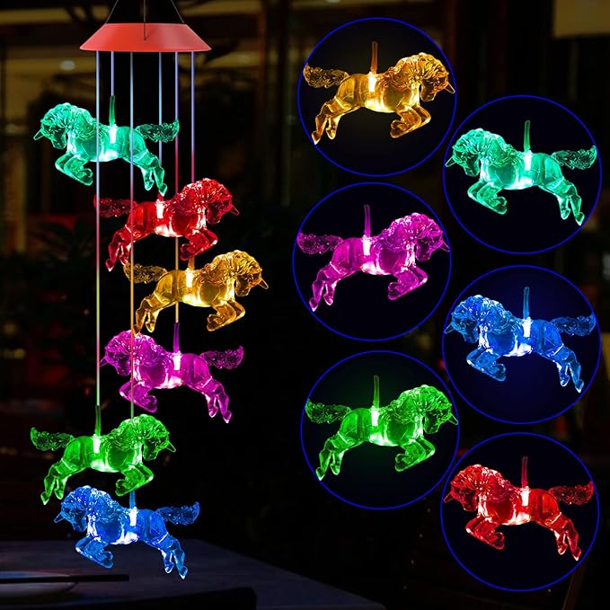 Solar Horse Wind Chimes, Color Changing Horses Wind Chime, Waterproof Solar Horse Lights, Romantic Solar Powered Horse Wind Chime, Home, Yard, Balcony, Outdoor, Garden Decoration Gifts, Gifts for Mom