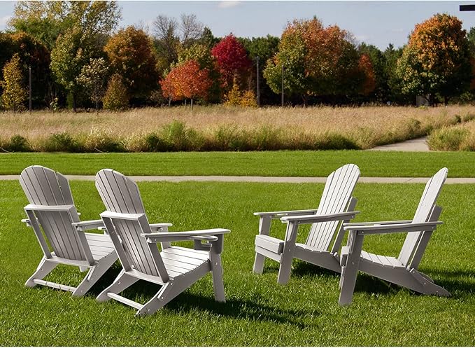 FUNBERRY Folding Adirondack Chair, All Weather HDPE Fire Pit Chairs with Cup Holder for Outdoor