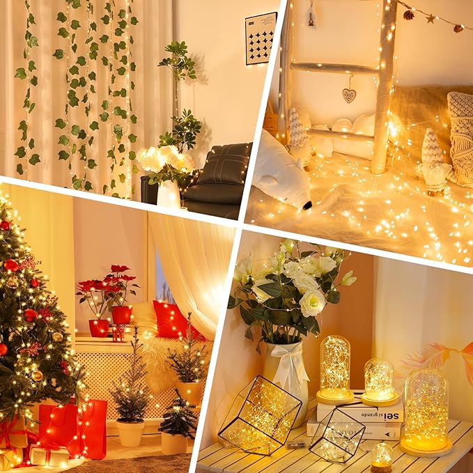 64FT(16 * 4) Fairy Lights Battery Operated, LED String Lights with Timer, Mini Twinkle Lights for Bedroom, Christmas Decorations, Wedding, Xmas Tree Decor, Centerpiece Table Warm White