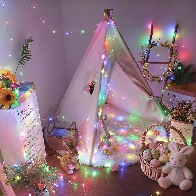 BrizLabs Easter Fairy Lights, 66ft 200 LED Color Changing Fairy Lights with Remote, Plugin Pastel Twinkle Light RGB Rainbow Starry Xmas Light Music Sync for Xmas Halloween Easter Home Party Wedding