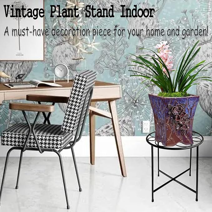 ZEECER Plant Stand, 15'' Tall Plant Stands Indoor Outdoor Set of 2, Retro Design Round Plant Stand, Rust-proof Coated Metal Plant Pot Stand Flower Stands for Indoor Plants Patio Garden Home Decor