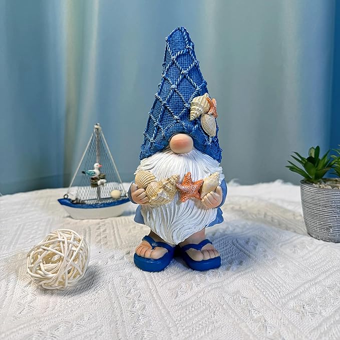 Beach Gnomes Statues,Ocean Gnomes,Nautical Themes Decoration,Beach, Gnome Holding Seashells