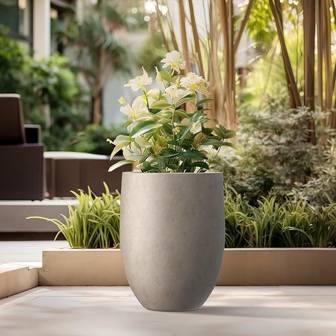 Kante 21.7" H Weathered Concrete Tall Planter, Large Outdoor Indoor Decorative Pot with Drainage Hole and Rubber Plug, Modern Round Style for Home and Garden