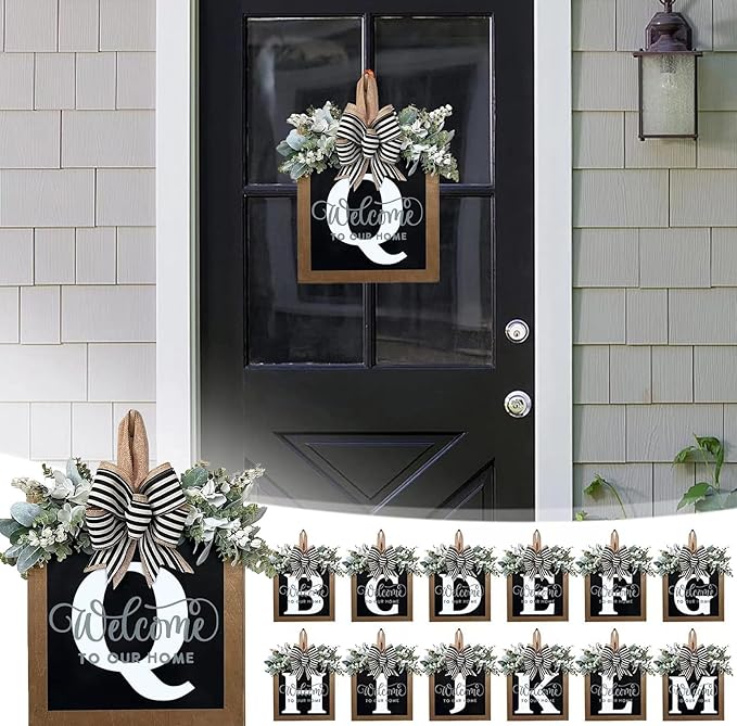 Last Name All Year Wreath, for Front Doors, Spring, Fall, 26 Last Name Letters All Year Round Wreaths, Suitable for Wedding Decorations, Home Porches, Farmhouses, Yards, Garden Decorations, Gifts (Q)