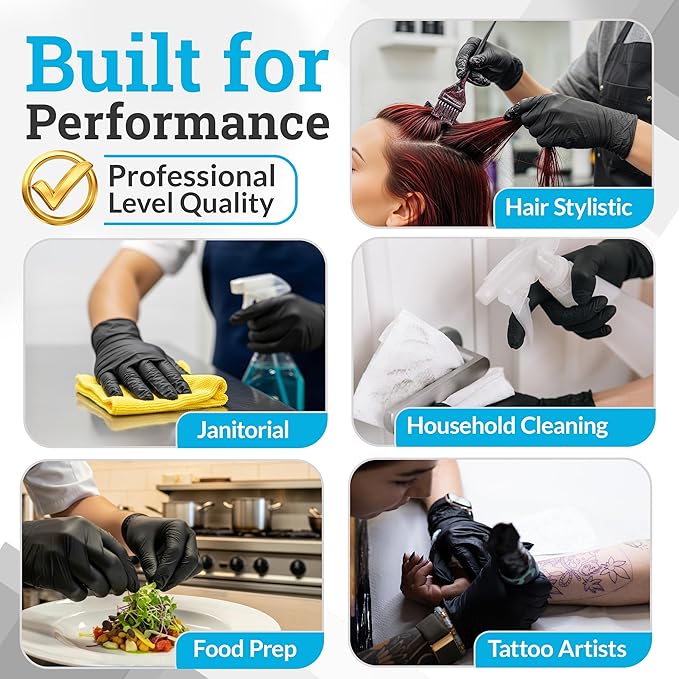 Hand-E Touch Black Nitrile Black Disposable Gloves Large, 200 Count - BBQ, Tattoo, Hair Dye, Cooking, Mechanic Gloves - Powder and Latex Free