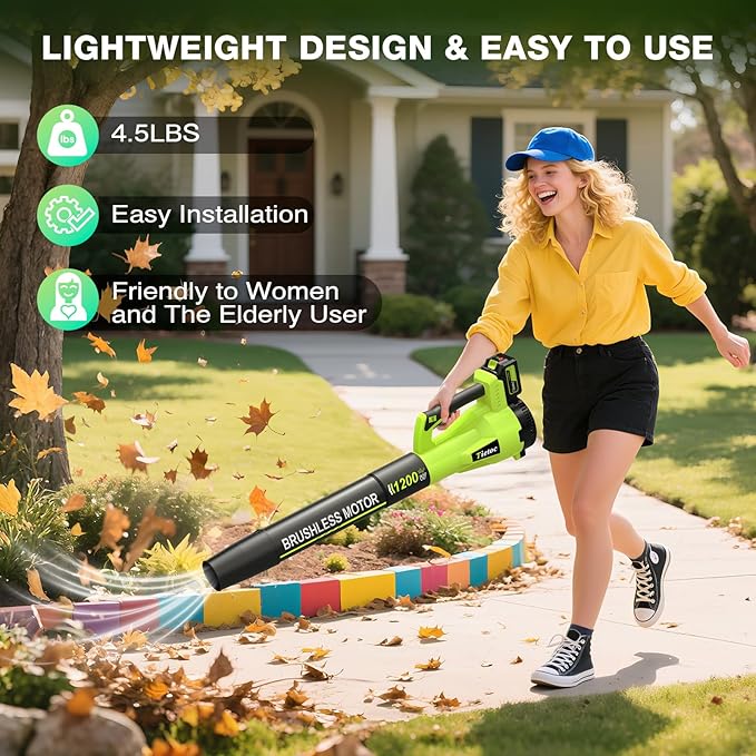 Tietoc Leaf Blower Cordless with 2×5.0Ah Battery and Fast Charger,1200W Handheld Blower for Lawn Care,6 Speed Powerful Electric Leaf Blower for Snow Removal,Patio,Dust,Car Blowing Water