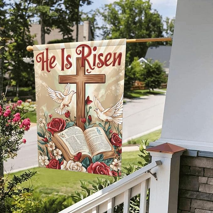 He Is Risen Garden Flag 12x18 Inch Double Sided All-Weather Polyester Outdoor Flag For Patio Lawn Yard And Garden Welcome Decor