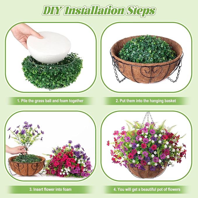 Artificial Fake Flowers Basket for Spring Outdoor Decor, Faux Mums Floral Hanging Plant for Summer Outside Decor, Silk Daisy with Eucalyptus Leaves for Home Patio Garden