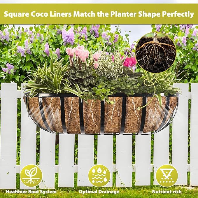 Legigo 2 Pack 36 Inch Square Coco Liners Planter Baskets Liner- Natural Coconut Coir Basket Liner Replacement, Window Box Liners Trough Coconut Liners for Wall Planter Garden Deck Fence Flower Baskets