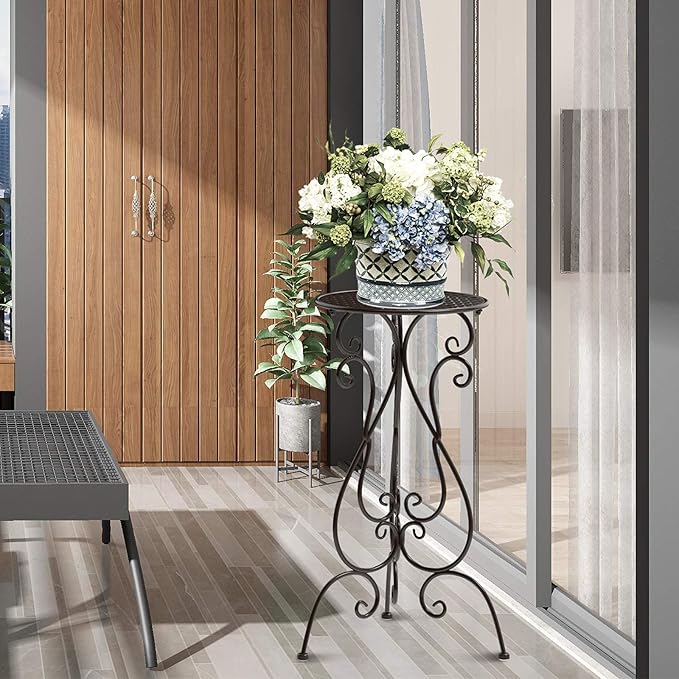 NAKUPE 2 Pack Plant Stands Indoor Outdoor, Metal Flower Pot Holder 22.5 inch Tall, Heavy Duty Pedestal Plants Stand for Patio Garden Porch Corner Balcony, Brown