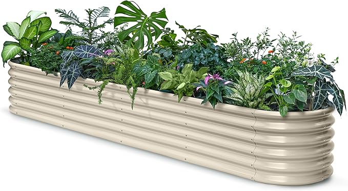 10x2x1.5 | 8x4x1.5 ft Galvanized Raised Garden Bed, 18" Tall Metal Planter for Outdoor Plants Vegetable Herb Leafy Green, Modular Raised Flower Bed with Rust Resistant Coating - Sand Beige