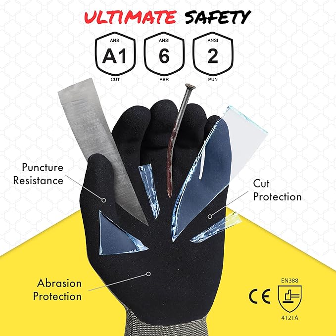 Quest Protective Apparel Cut Resistant Work Gloves (ANSI A1) – Lightweight Graphene Gloves for Gardening,DIY,Mechanical & General Handling – Breathable Grip Gloves for Men & Women – X-Large, Pack of 1