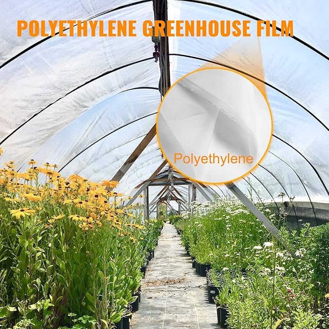 VEVOR Greenhouse Plastic Sheeting 12 x 25 ft, 6 Mil Thickness UV Resistant Clear Polyethylene Film, Hoop Green House Cover for Farms, Agriculture, Garden