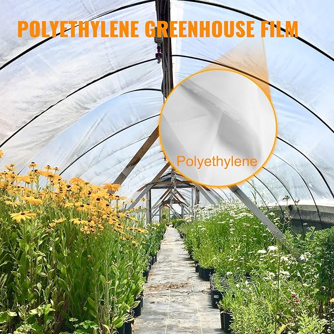 VEVOR Greenhouse Plastic Sheeting 32 x 25 ft, 6 Mil Thickness UV Resistant Clear Polyethylene Film, Hoop Green House Cover for Farms, Agriculture, Garden