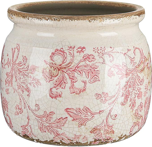 Vintage Planter Large Ceramic Plants Pot Pink Floral Scroll Ice Crack Cottage Scroll Vase Flower Vase Pot Indoor Plants Home Kitchen Decor Farmhouse Antique Decorative Gifts