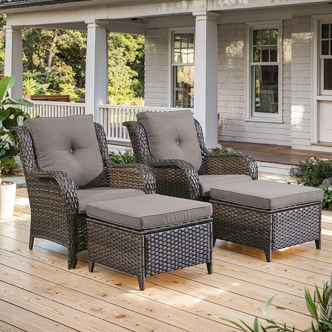 Belord Wicker Furniture 4 Pieces Outdoor Patio Furniture Set Patio Chairs with Ottomans Conversation Set for Porch Garden Deck Balcony Poolside