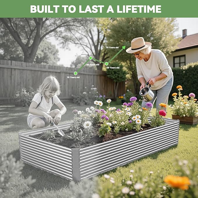 2 Pack Tall 8x3FT Raised Beds for Gardening, Corrugated Galvanized Steel Raised Garden Bed, Outdoor Metal Above Ground Garden Bed for Vegetables and Flowers(Rectangular)