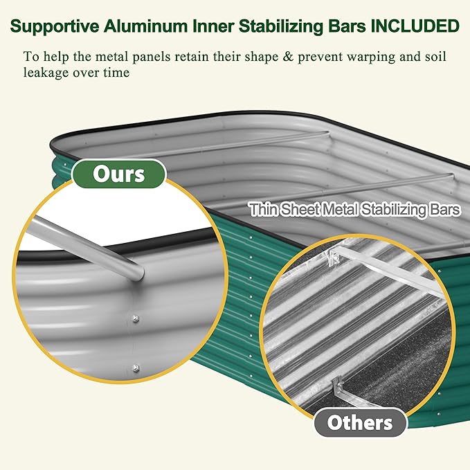 BlueWish 8x4x2FT Raised Garden Bed with 3 Aluminum Support Rods, Many-in-1 Modular Planter Box with Bottomless Design, 24’’H Galvanized Raised Garden Bed for Vegetable, Flower, Fruit, Green