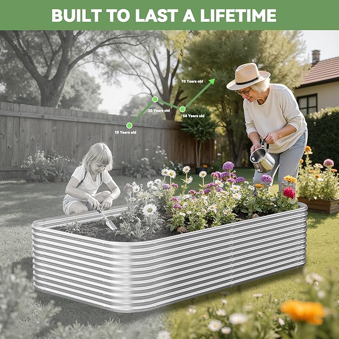 3 Pack Tall Raised Beds for Gardening, Corrugated Galvanized Steel Raised Garden Bed, Outdoor Metal Above Ground Garden Bed for Vegetables and Flowers-4x2FT