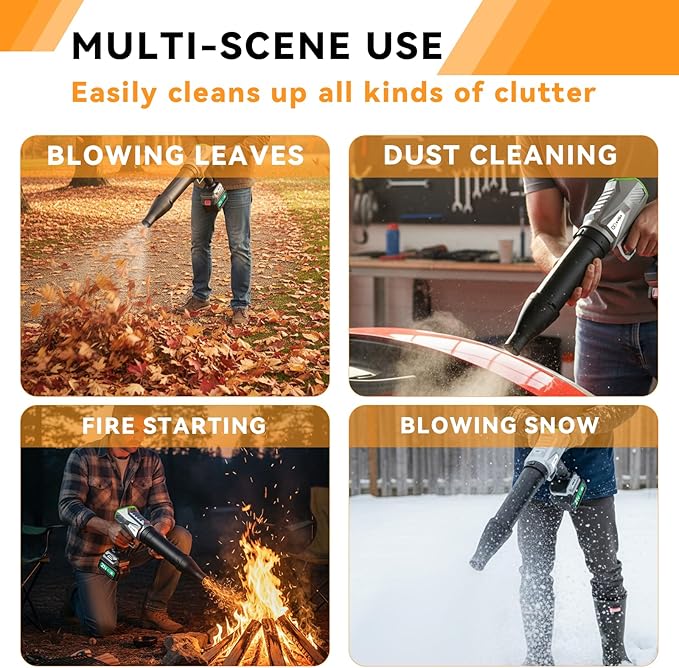 Cordless Leaf Blower, Turbo Jet Blower, 800,000 RPM Handheld Leaf Blower with 2x4500mah Batteries & Charger, Electric Leaf Blowers for Patio Cleaning, Lawn Care, Leaves, Dust (Gray-Green)