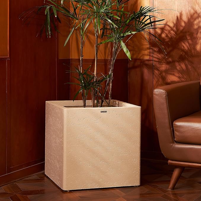 TerraDeco 20 Inch Square Concrete Planter（20Lx20Wx20H，48 Pounds）,Durable All-Weather Use with Drainage Holes,Large Square Planter for Outdoor Indoor Plants