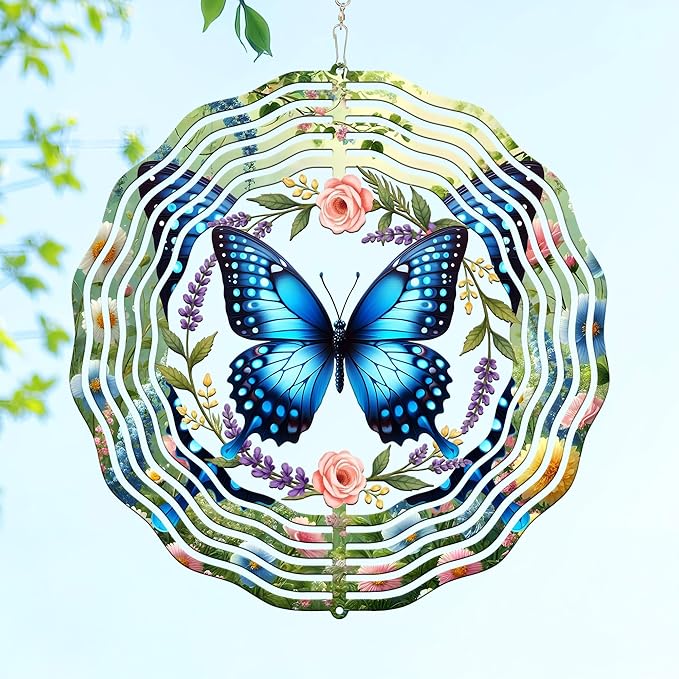 FLAGWIX Butterfly Wind Spinners Outdoor - 3D Stainless Steel Metal Spinner 12 in - Birthday Gifts for Mom, Butterfly Gifts for Women, Yard Decorations Outdoor, Garden Decor