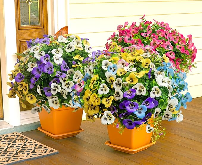 Thinktral Artificial Flowers for Outdoors Fake Plants, 12pcs Fake Flowers Artificial Plants Outdoor UV Resistant,Silk Faux Flowers Shrubs Greenery Plants for Porch Garden Patio Window Box Decor