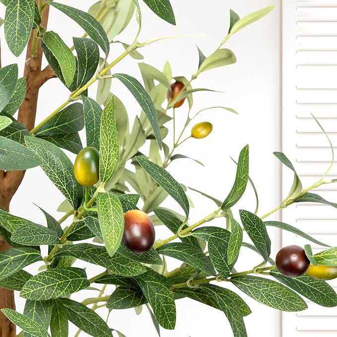 7FT Artificial Olive Tree - Indoor Tall Faux Olive Trees with Planter&Basket, Large Fake Olive Silk Tree Realistic Olive Plants with Branches and Fruits for Home Decor Office Living Room