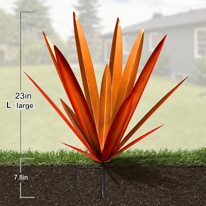 Homight Large Agave Sculpture Rustic Metal Agave Plant Outdoor Interior Decoration Outdoor Lawn Decoration Yard Wooden Posts Matching Garden Suitable for Patio…