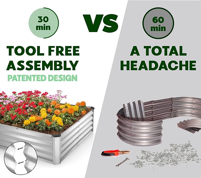 Plant & Plot Galvanized Raised Garden Beds Outdoor // 6×3×1 ft (2-Pack) Planter Raised Beds for Gardening, Vegetables, Flowers // Large Metal Garden Box // Patented Tool-Free Design (Silver)