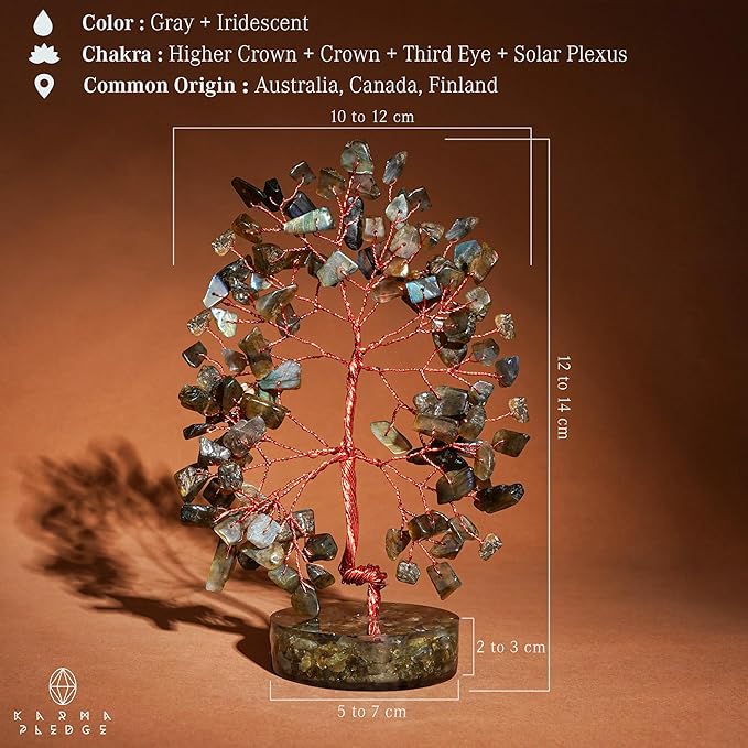 Crystal Tree for Home and Office Decor, Labradorite Chakra Healing Stones Handmade Feng Shui Bonsai Tree of Life for Positive Energy, Money, Good Luck, Christmas Decor, Birthday Gifts for Women, Mom