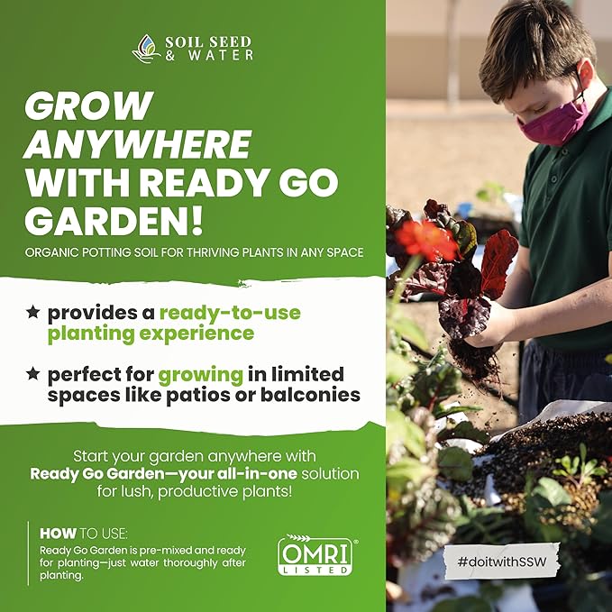 Soil Seed & Water Ready Go Garden Organic Potting Soil – All-Purpose Potting Mix for Indoor & Outdoor Gardening - OMRI Listed