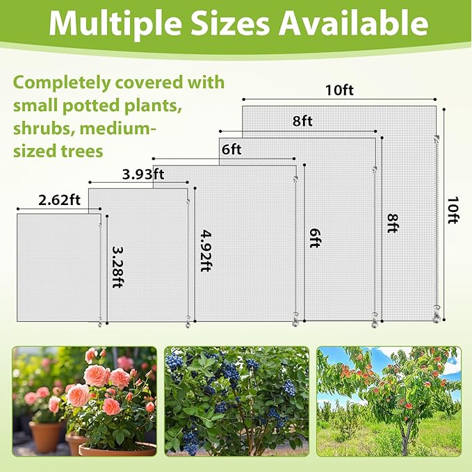 4PCS Fruit Tree Netting with Drawstring and Zipper, 3.93 * 4.92ft Blueberry Bush Netting Cover, Insect Netting for Garden, Garden Fruit Nets Protection from Anti Birds, Bugs