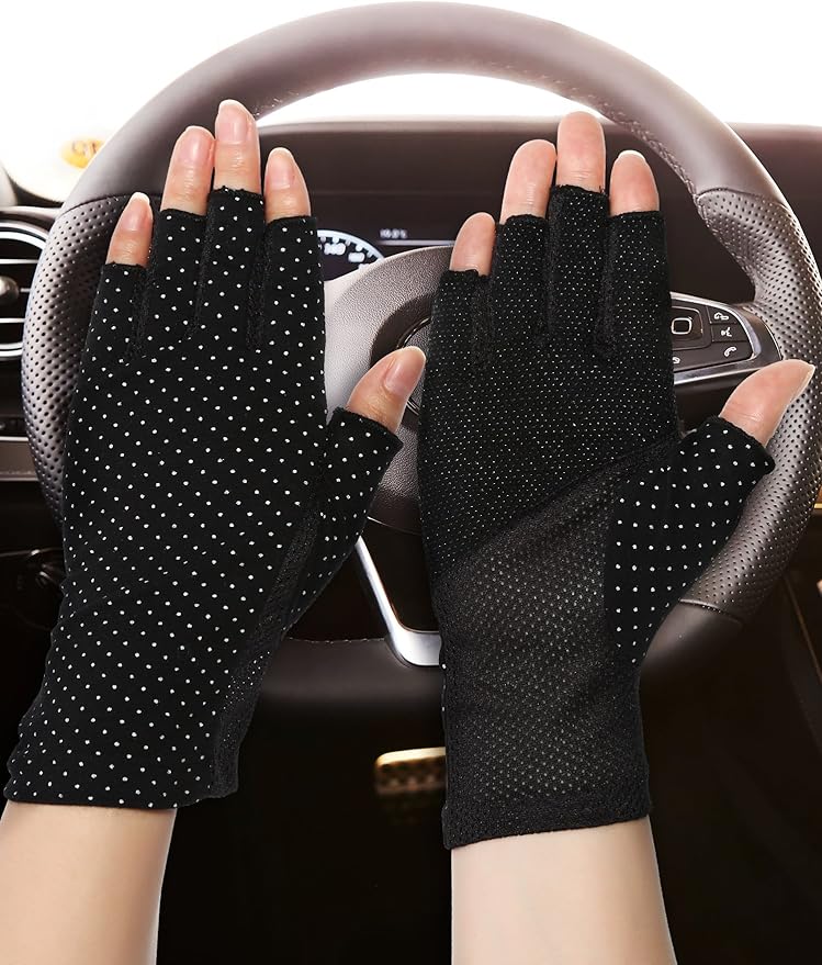 Maxdot Sun Gloves for Women UV Protection Fingerless Non Slip Sunscreen Driving Gloves for Summer Outdoor