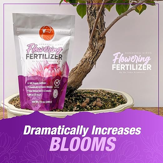 Ho Yoku Bonsai Fertilizer Pellets for Flowering Trees - Bonsai Food Designed for Bougainvillea, Azalea, Wisteria, and Other Trees - Increase Blooms with This Slow Release Granular Bonsai Tree Fertilizer