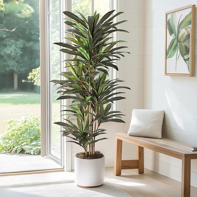 FLOWORLD Dracaena Artificial Plant 6ft Red Yucca Silk Tree Faux Plants Indoor Tall Fake House Floor Plants Realistic Artificial Trees for Home Office Decor Indoor Outdoor Housewarming Gift