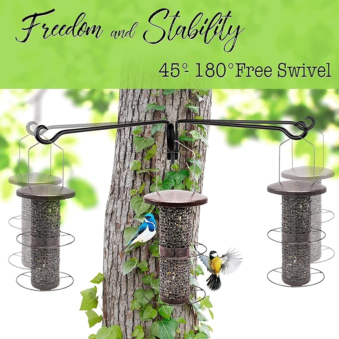 Qiang Ni Plant Hanger Outdoor: 16 Inch Bird Feeder Bracket for Garden Patio Decor - Swivel Adjustable Wall Mount Plant Hook for Hanging Flower Baskets