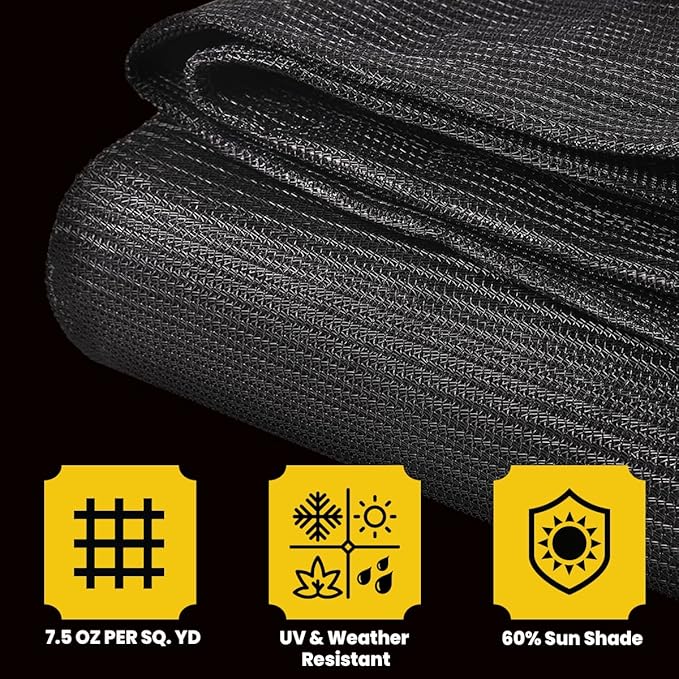 Core Tarps 60% Black Shade Cloth with Grommets - 10 X 25 FT Heavy Duty Mesh Tarp - Sun Shade Cloth for Garden Vegetables Plants Greenhouse Outdoors Backyard Fences Dump Trucks Patio Mesh Shade Tarp