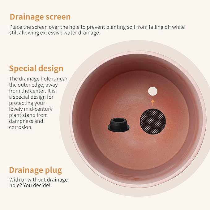 FaithLand Plant Pot 10 inch - Perfectly Fits Mid-Century Modern Plant Stand - Drainage Plug and Drainage Mesh Screen - Terracotta Color Planter Pot