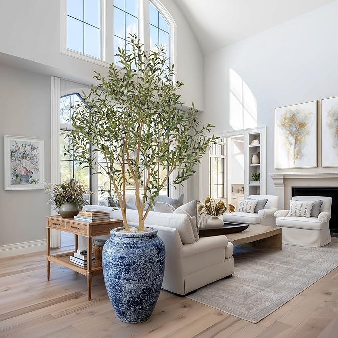 Nafresh Majestic Faux Olive Tree 6ft – Artificial Olive Tree Indoor & Outdoor with Lifelike Leaves & Textured Branches for Living Room, Office, Entryway,Patio
