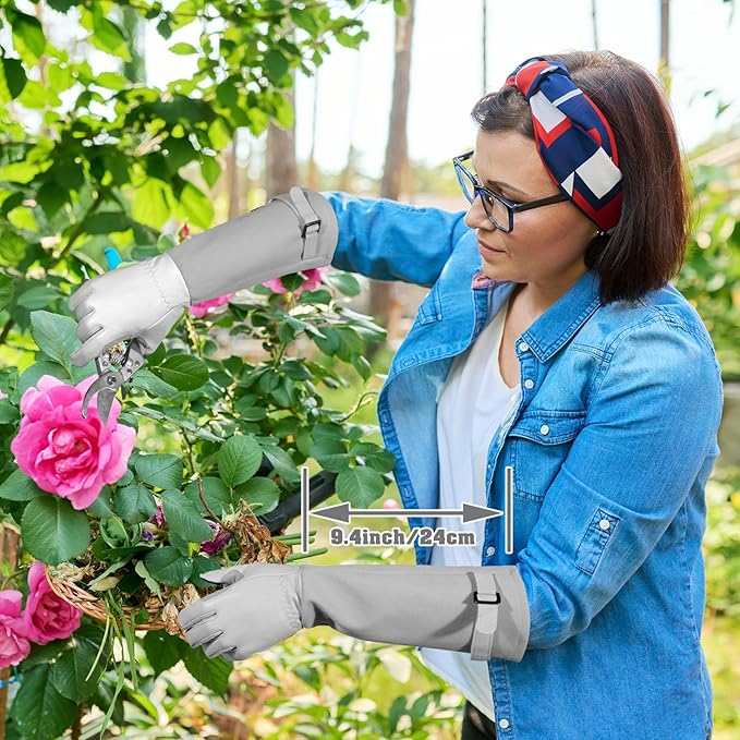 SLARMOR Long-Gardening-Gloves for Women/Men - Thorn Proof Rose Pruning Gloves Heavy Duty Gauntlet, Best Garden Gifts for Gardener-M