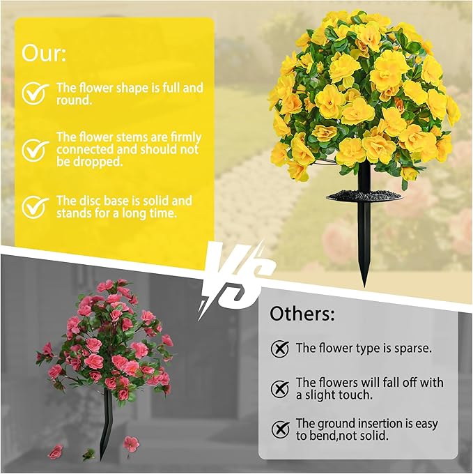 AZXVT Artificial Flowers for Outdoors, Faux Outdoor Plants Fake Plants Topiary Balls Artificial Outdoor Set of 2 with Ground Spike for Home Front Porch Patio Garden Decor (Yellow)