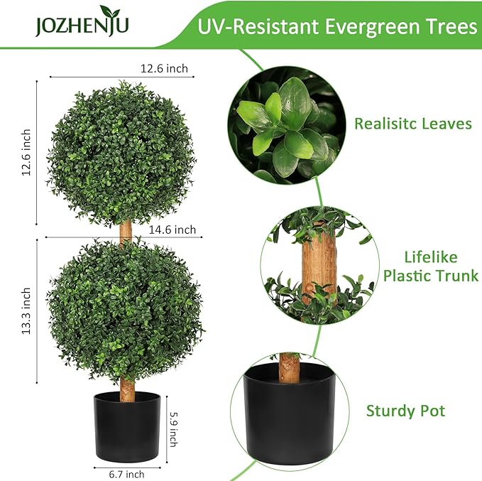 Artificial Boxwood Double Ball Topiary Trees, UV-Resistant Topiary Trees Artificial Outdoors, 3Ft-35 Evergreen Faux Boxwoods for Outdoor Front Porch Decor Home Patio, Set of 2