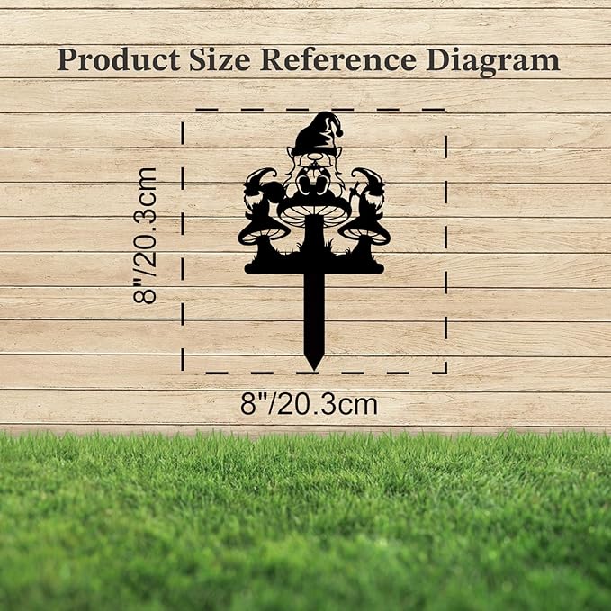 Magilab Personalized Iron Yard Stake - Christmas Cute Gnome Dwarves Decor, 8-Inch Black Metal Garden Sign for Outdoor (Style S)