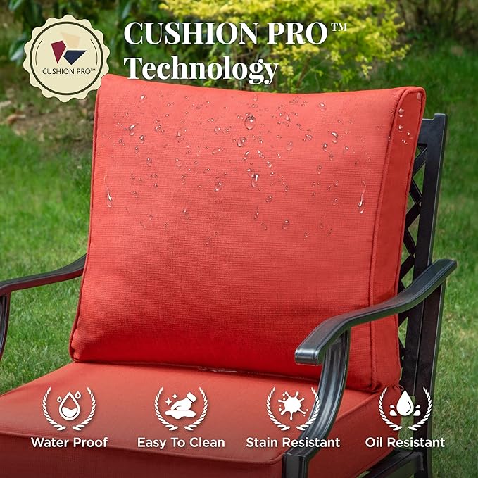 Swivel Patio Chairs Set of 2, High Back Outdoor Swivel Patio Metal Chairs with 5.75" Thick Cushions for Bistro Balcony Porch Deck and Yard, Red