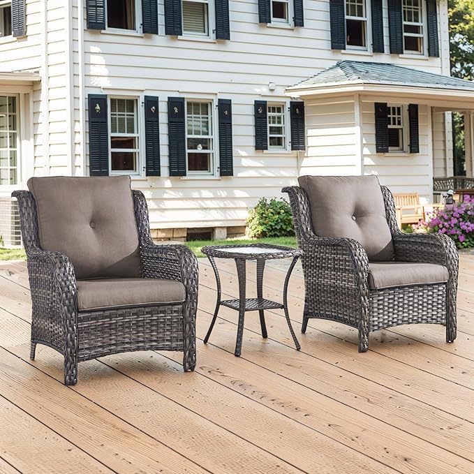 Belord Wicker Chairs 4 PC Outdoor Swivel Rocker Set, Patio Swivel Glider Chairs Set of 4, Outdoor Furniture with Cushions for Patio Porch Deck Sunroom (Grey, 2 PCS - Club Chair, Mixed Grey Wicker)