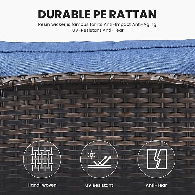 Belord Outdoor Wicker Furniture 5 Pieces Patio Furniture Set Patio Chairs with Ottomans and Side Table Conversation Set for Porch Garden Deck Balcony Poolside