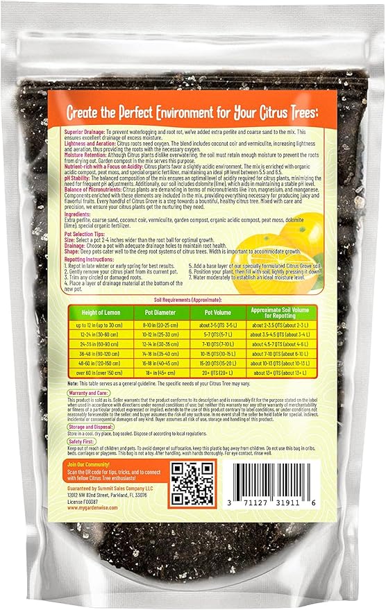 GARDENWISE Premium Organic Citrus Potting Soil for Indoor/Outdoor Plants - Perfect for Oranges, Lemons, Limes & Grapefruits Trees - Hand Blended for Optimal Growth (20 QUARTS)