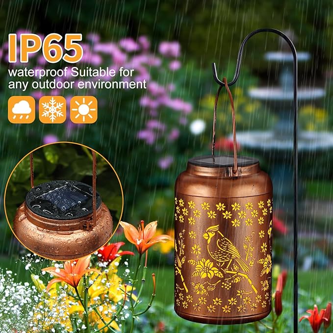 Cardinal Solar Lanterns Outdoor Waterproof Garden Decor, Christmas Cardinal Birthday Gifts for Women Mom Grandma,Hanging Metal Solar Lanterns LED Decoration(01-Red Bird)