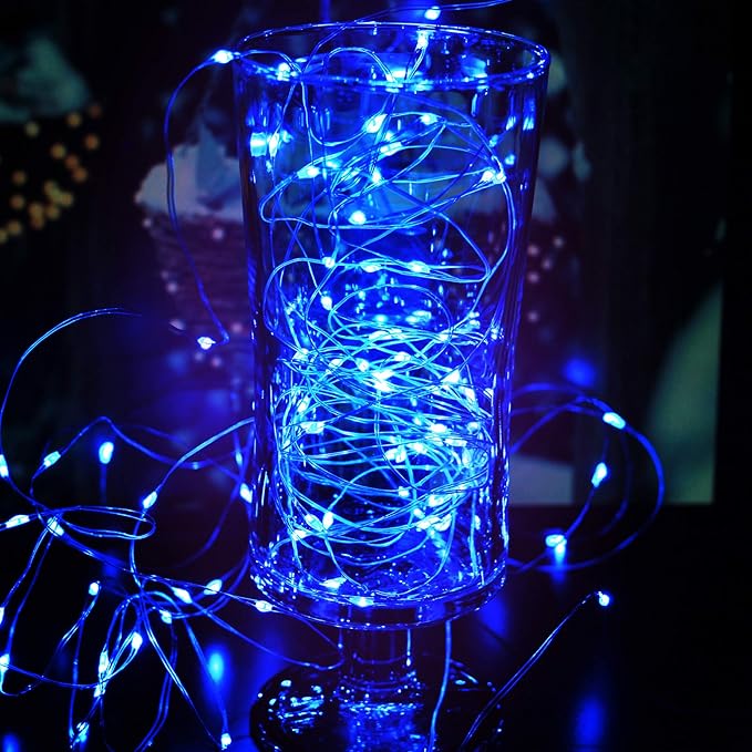 [6-Pack] 7Ft Starry String Lights No Remote Fairy String Lights 20 Micro Starry LEDs On Silver Wire 2pcs CR2032 Batteries Included,Works for Wedding Centerpiece,Party,Christmas Table Decor (Blue)